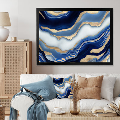 «Vibrant Blue and Gold Flow Art III», art abstrait sur toile transitionnel