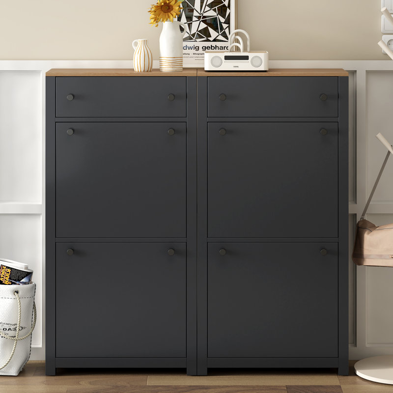 24 Pair Shoe Storage Cabinet, Black