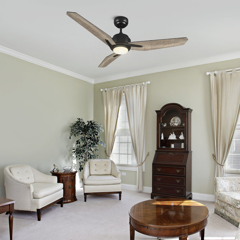 3 - Blade LED Smart Ceiling Fan with Light, Grey Oak, 48" H x 5.8" W x 20.8" L
