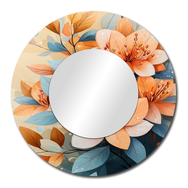 Fleurs botaniques rhododendrons d'été - décoration murale miroir traditionnel - imprimé sur métal, 29 po x 29 po