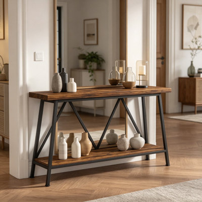 70.9 Inches Extra Long Narrow Sofa Table, Industrial Console Table Behind Couch With X-Shaped Support And Reinforced Steel Frame, Grey