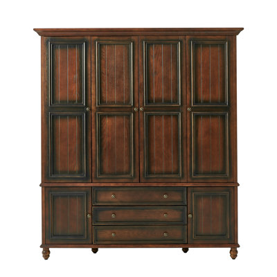 Armoire Carlson 78,74 po H en bois massif à 4 portes avec tiroir, grande armoire traditionnelle avec tringles à vêtements