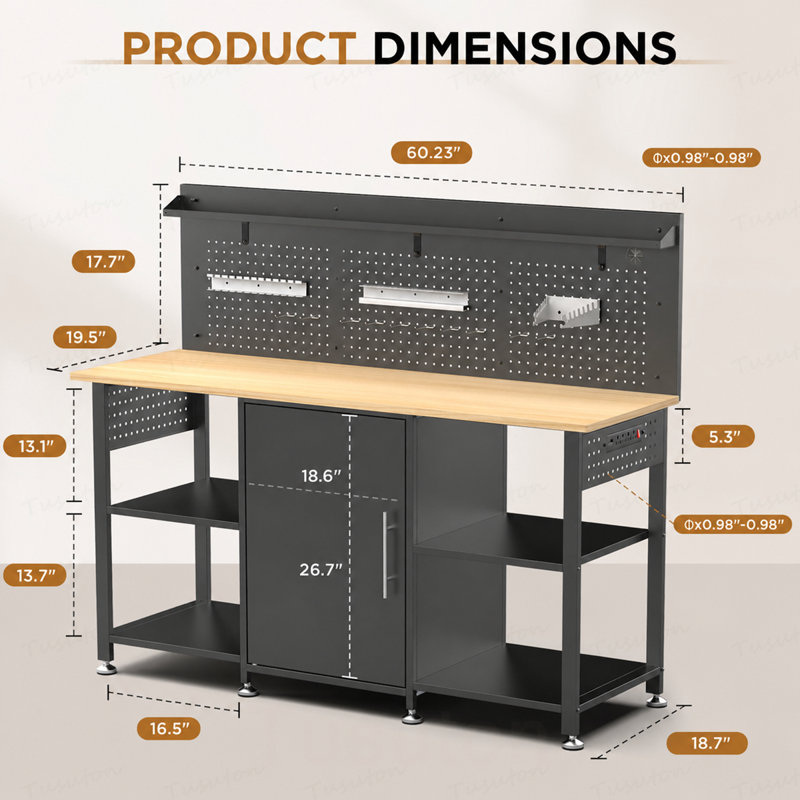 Établi robuste de 60 pouces avec armoire de rangement (tabourets non inclus)