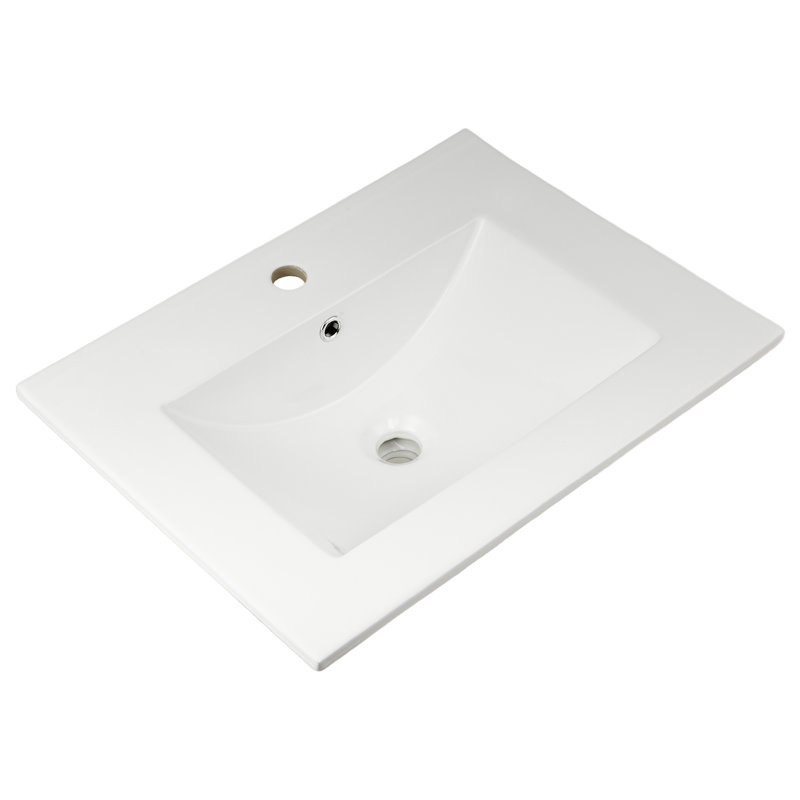 Lavabo de salle de bain rectangulaire moderne encastrable 24 po, lavabo en céramique blanc avec trop-plein, trou unique pour la rénovation de la salle de bain