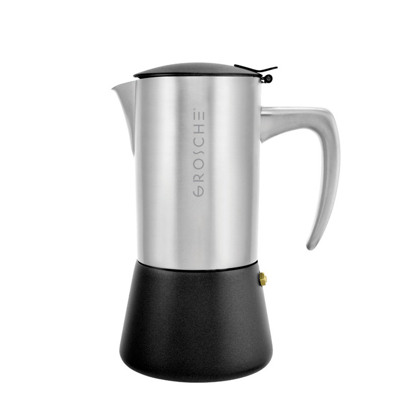 Milano 10-Cup Silver and Black Stainless Steel Stovetop Espresso Maker