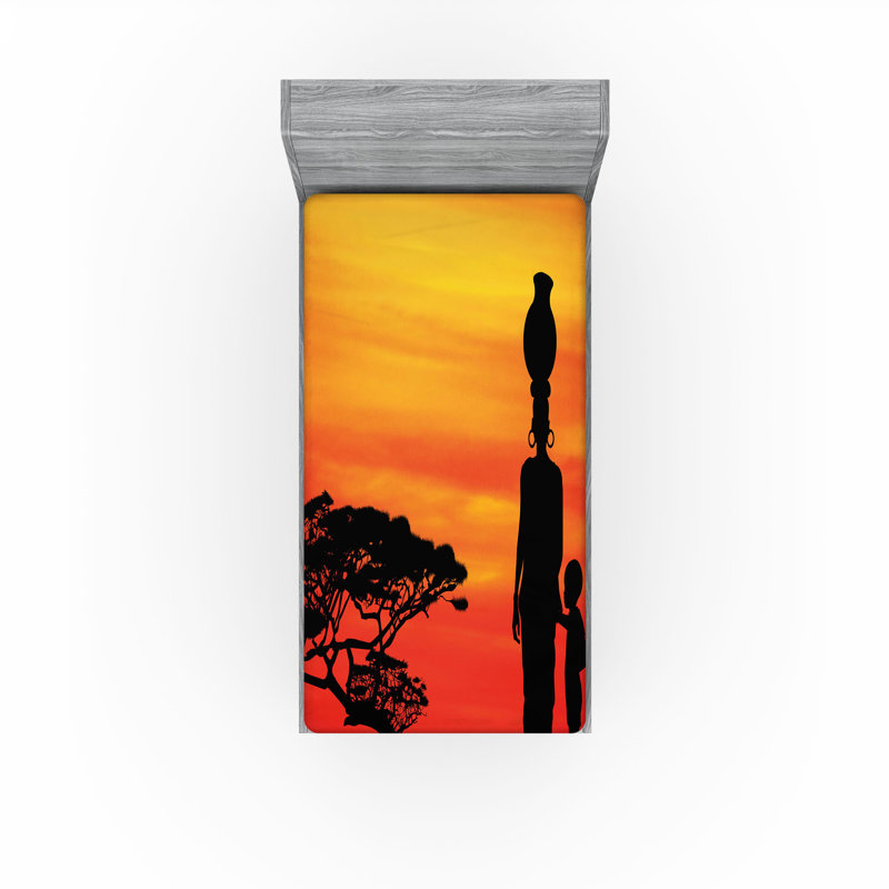 Drap-housse africain Ambesonne, ensemble de 2, mère et lit de bébé écarlate, jaune et noir