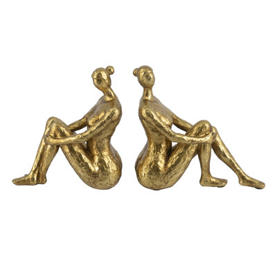 S/2 7.5x3.5x8" Decorative Lady Bookends With Antique Gold Finish