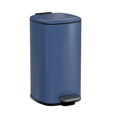 2.4 Gallon Step Trash Can with Soft-Close Lid & Removable Inner Bucket – Stainless Steel Kitchen, Bathroom, Office Garbage Bin – Navy Blue
