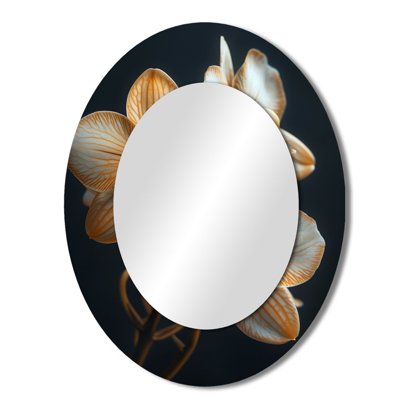 Fragrant Fusion Orange Black Orchids Photo IV - Large Oval Wall Mirror On Metal, 43" x 33"