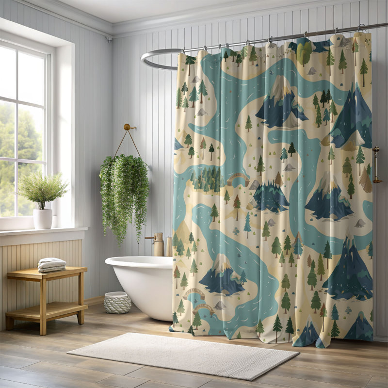 Fantaisie Cartographie - Rideau de douche Premium, H 74 po x l 71 po