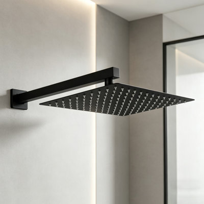 Tête de douche de pluie murale carrée 12 po - Panneau de douche de salle de bain haut débit avec face, noir mat