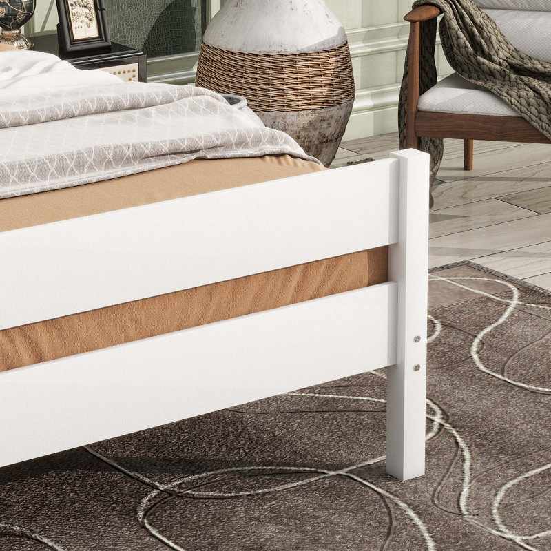 Lit simple avec tête et pied de lit, lit en bois d'hévéa, Blanc
