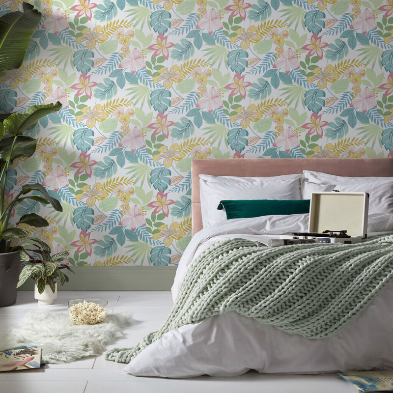 Envy So Exotic Floral Wallpaper, White