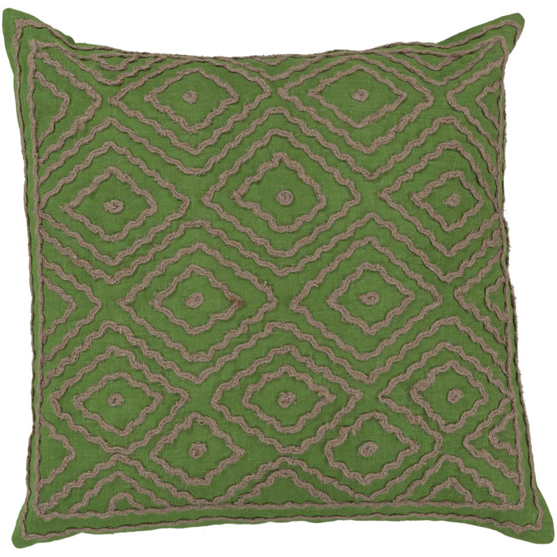 Coussin 100% lin Diamond, H 18 po x l 18" x P 4 po, Vert péridot / gris olive, Duvet