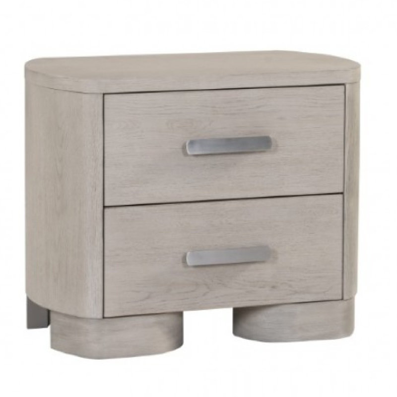 Table de chevet Celly avec ports USB et 2 tiroirs, bois de chêne blanc moderne