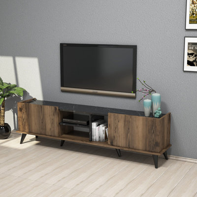 Meuble télé moderne de 70,9 po x 20,5 po x 13,4 po | 100% panneau de particules enduit de mélamine, épaisseur de 0,71 pouce | Fixation murale avec plusieurs tablettes, design élégant et fonctionnel pour le salon et les espaces de divertissement