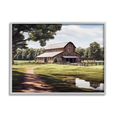 Farmhouse Barn & Stream encadré sur bois par Ray Powers