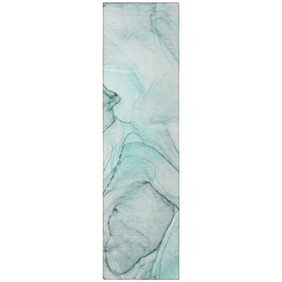 Tapis de couloir d'extérieur intérieur antidérapant lavable antidérapant 2 pi x 8 pi sarcelle et gris