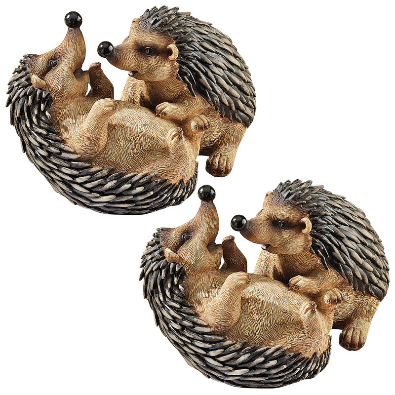 Set of 2 Hand-Painted Resin Hedgehog Garden Statues