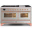 ILVE UM15FDNS3BGG Majestic II 60 inch Dual Fuel Range with 9 Burners, Griddle (Natural Gas, Triple Glass Door, Blue Grey, Brass)-1199178771-1199178772