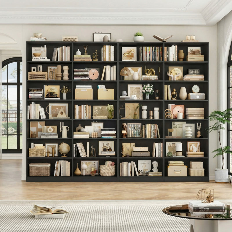 84" Tall Double Wide Bookshelf, 7-Tier Bookcase with 28 Storage Cubes, Large Capacity Shelving Unit for Books & Decor (Set of 2)