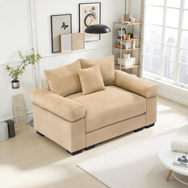 Canapé simple surdimensionné avec accoudoirs et coussins Boneless, Chameau