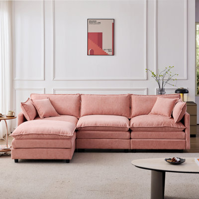 Modular Sectional Couch, Upholstered Sofa, 3-Seater Sofa With Ottoman