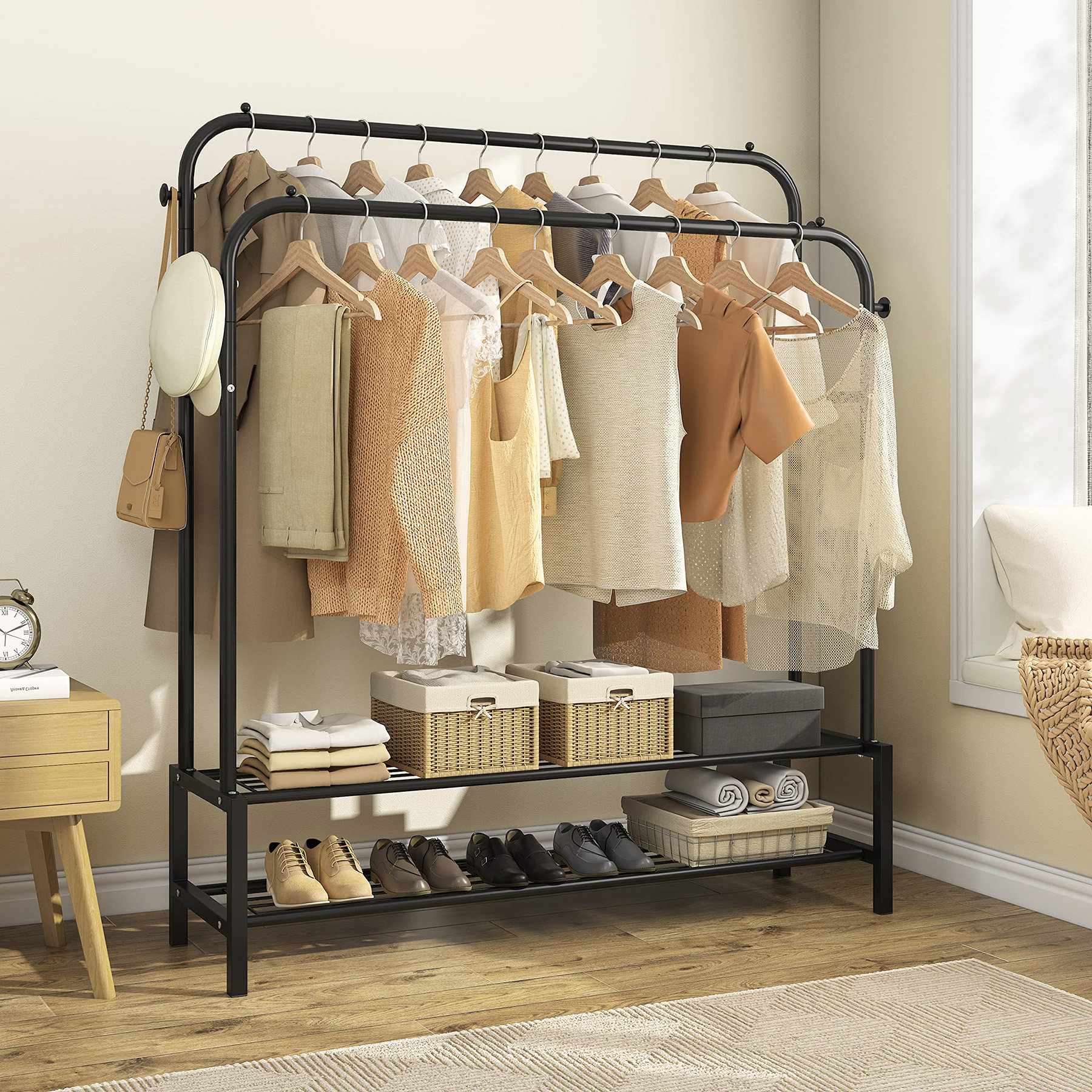 17 Stories 43.7W Free-Standing Closet Organizer With Hooks