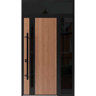 Façade avant en acier pré-suspendue / Teck Ronex 1033 / Fenêtre extérieure latérale et supérieure en métal / Entrée en métal peint moderne l 36 po x H 12 po x H 80 po + Droite vers l'intérieur