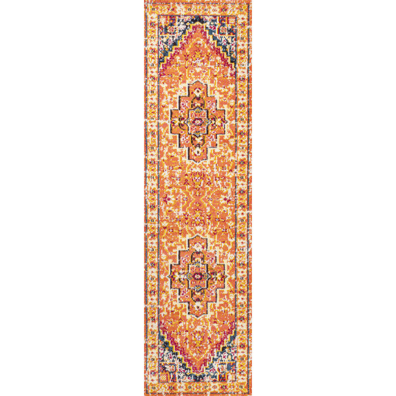Tapis orange / bleu Dercyn, Tapis de couloir 2 pi 3 po x 8 pi