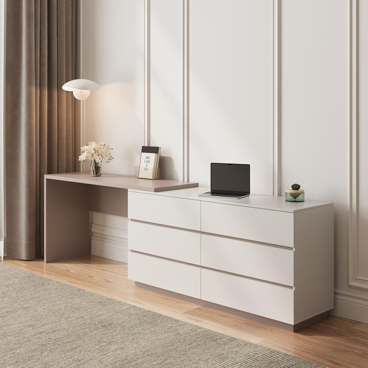 Recruls Home Office 97.6’‘ Extendable Dresser Desk with Storage Drawers, Rectangular/L-shaped Desk