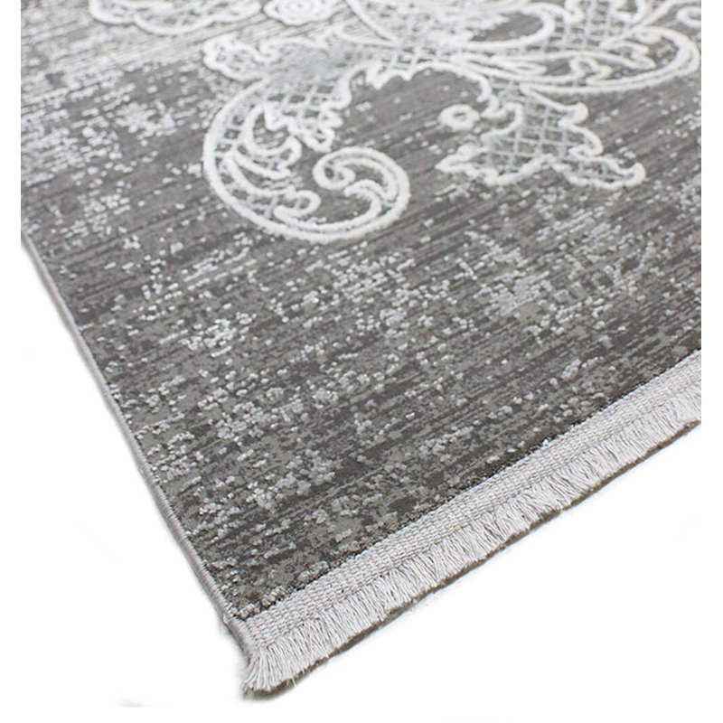 Modena Damask Area Rug in Silver, Rectangle 7'9" x 9'9"