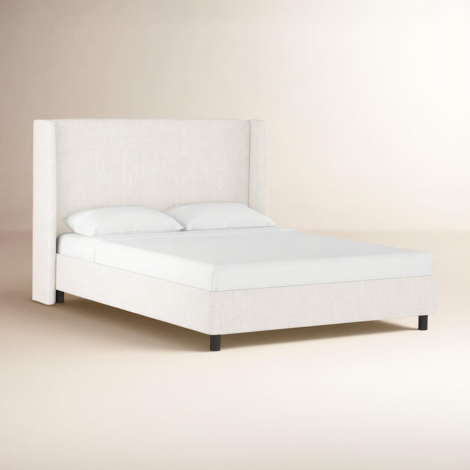 Tilly Linen Upholstered Wingback Bed, Twin, Zuma White