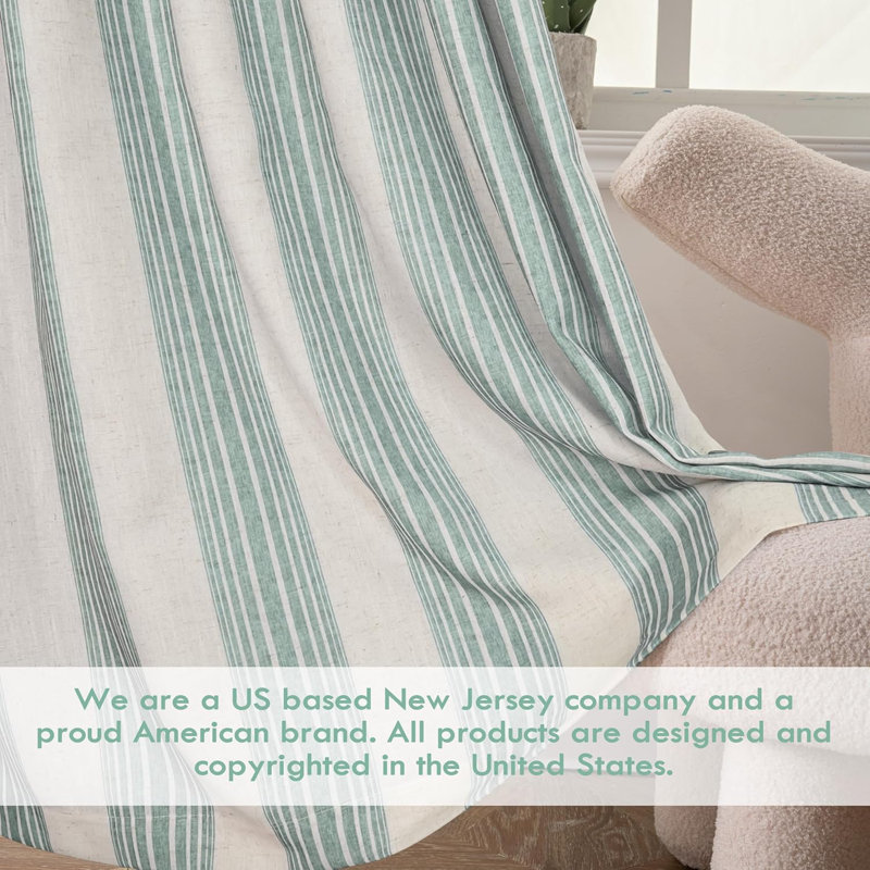 Chris Vertical Striped Linen Blend Lined Thermal Insulated Blackout Rod Pocket Back Tab Curtains, 52" W x 108" L, Jade Green