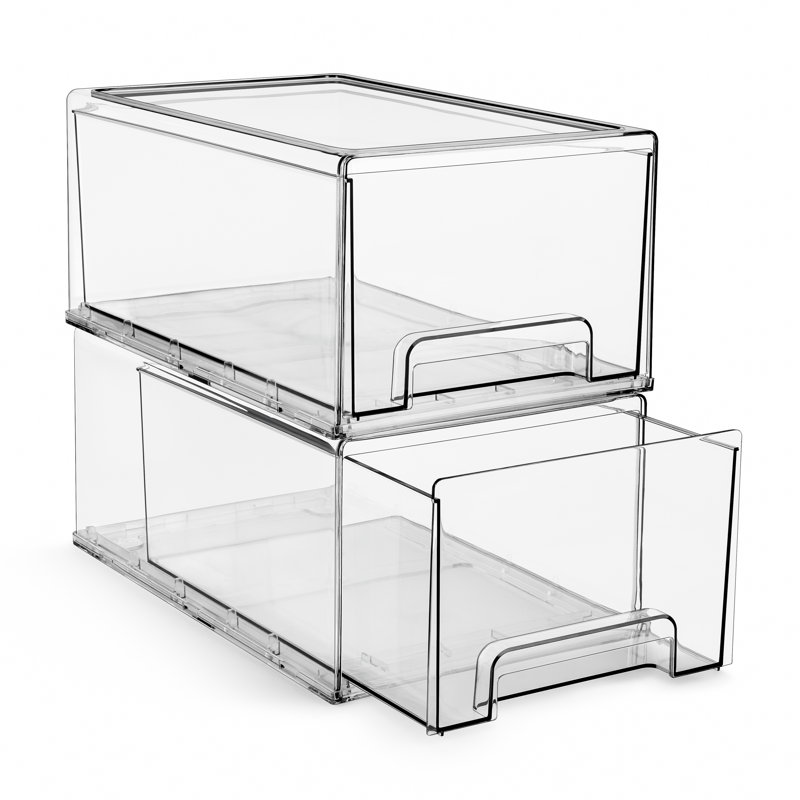 Sorbus Large Pull Out Organizer Bins, Clear Stackable Storage Drawers for Cleaning Supplies (2 Pack) - Medium