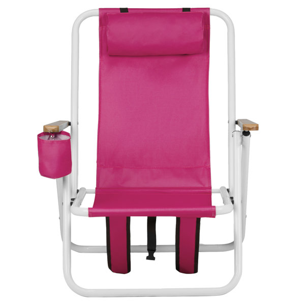 4-Position Recline Beach Chair, 23x21.7x31.5in Barbie Pink, Steel Frame, Oxford Fabric, 265lbs Capacity, Pink
