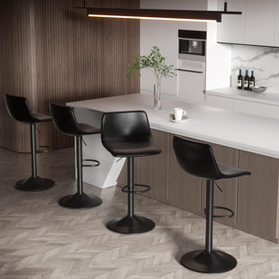 Birecree Leather Seat Adjustable Counter Height Modern Swivel Bar Stools with Backs Island Chairs for Home Kitchen (Set of 4)