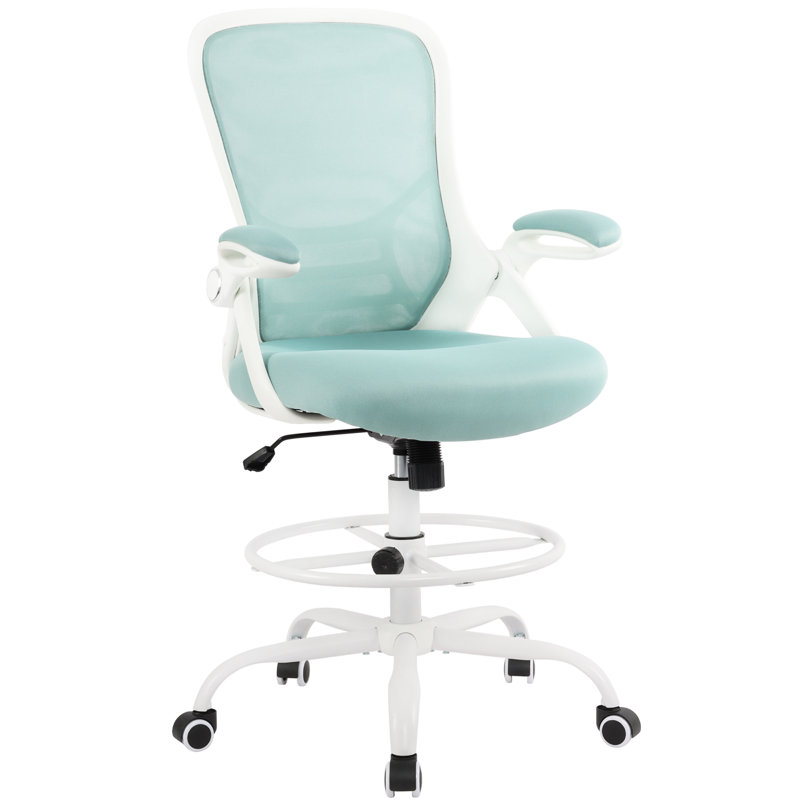 Chaise de bureau ergonomique en filet avec hauteur réglable et repose-pieds pour le bureau personnel, Bleu, Blanc