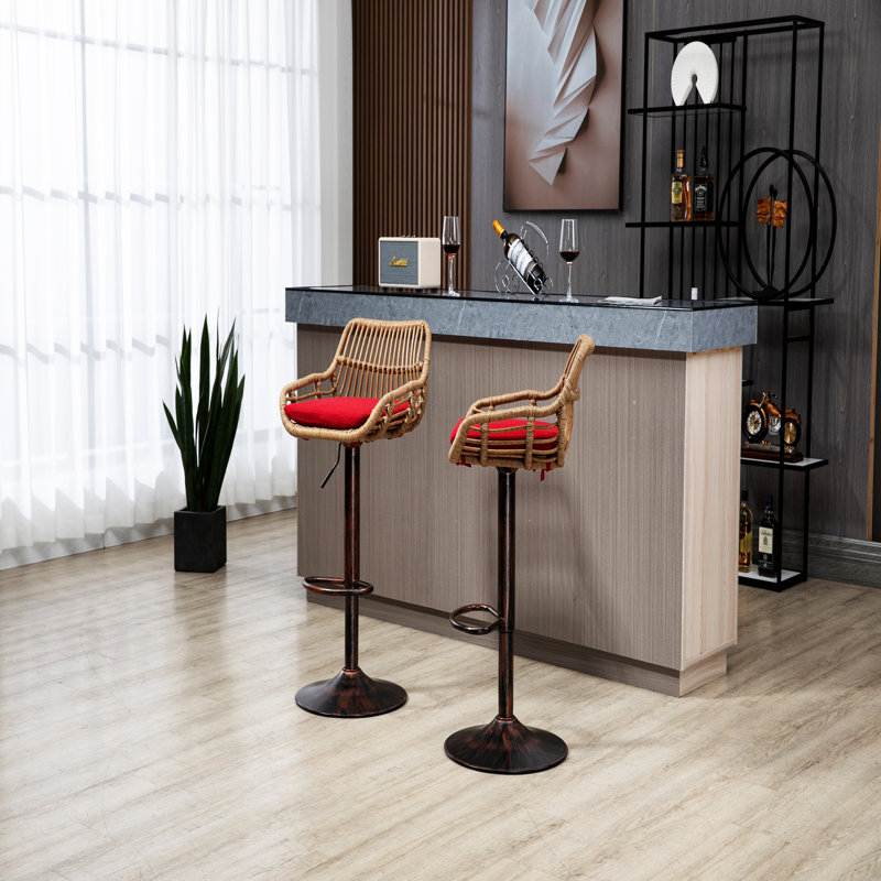 Danyu Swivel Upholstered Adjustable Height Counter Stool, Red