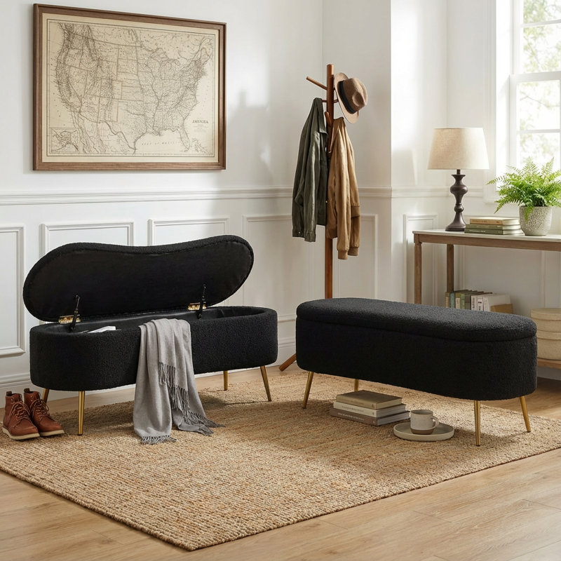 Kaybree Upholstered Storage Bench, Black