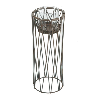 Porte-bougie pilier avec base en fer - 5,5 po x 5,5 po x 13 po - Rouille