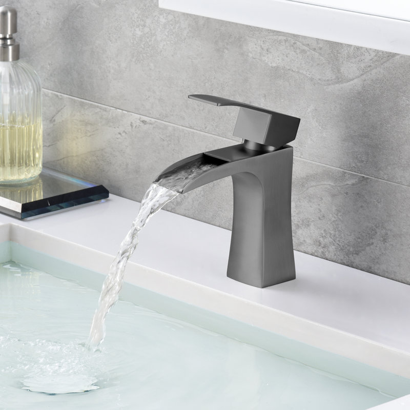 S1427W-XX Sumerain Single-Hole Single-handle Bathroom Faucet,Modern Waterfall Bathroom Sink Faucet, Metallic Gray