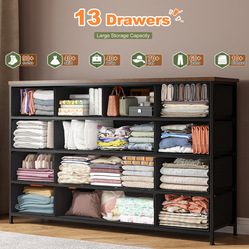 Abdulfatah 13-Drawer Dresser TV Stand – Large Storage Wooden Media Center for Bedroom & Living Room, Brown