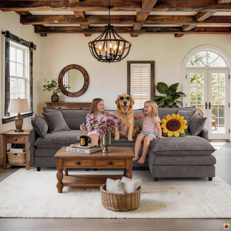 Aariketh 105"W Modular Chenille LAF RAF Sectional, Sofa Couch, 3 Seater, Gray Chenille