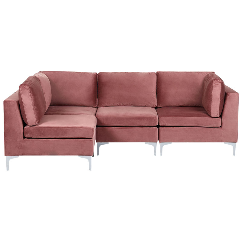 Anaja 4 Seater Velvet Corner Sectional, Right Hand Facing, Pink