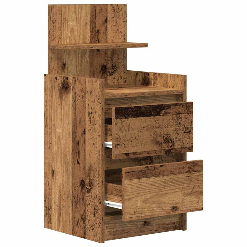 Bedside Cabinets With 2 Drawers 2 Pcs 38X34x80 Cm, Old Wood, 1