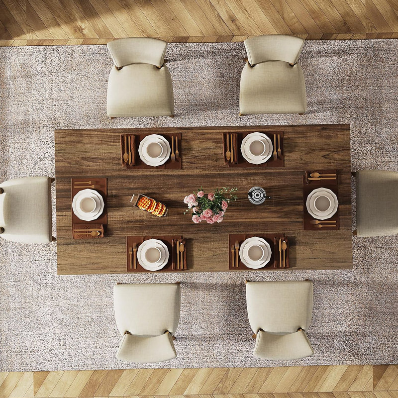 Table de salle à manger de 63 po pour 4 à 6 personnes - Table de cuisine rectangulaire rustique en bois avec plateau épais, table de salle à manger moderne brun foncé pour la maison, un appartement ou un petit espace