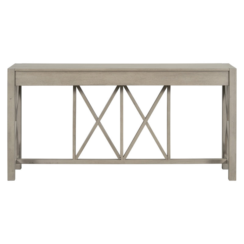 U_Style 60''Acacia Veneer Console Table With 4 Spacious Drawers, Gray