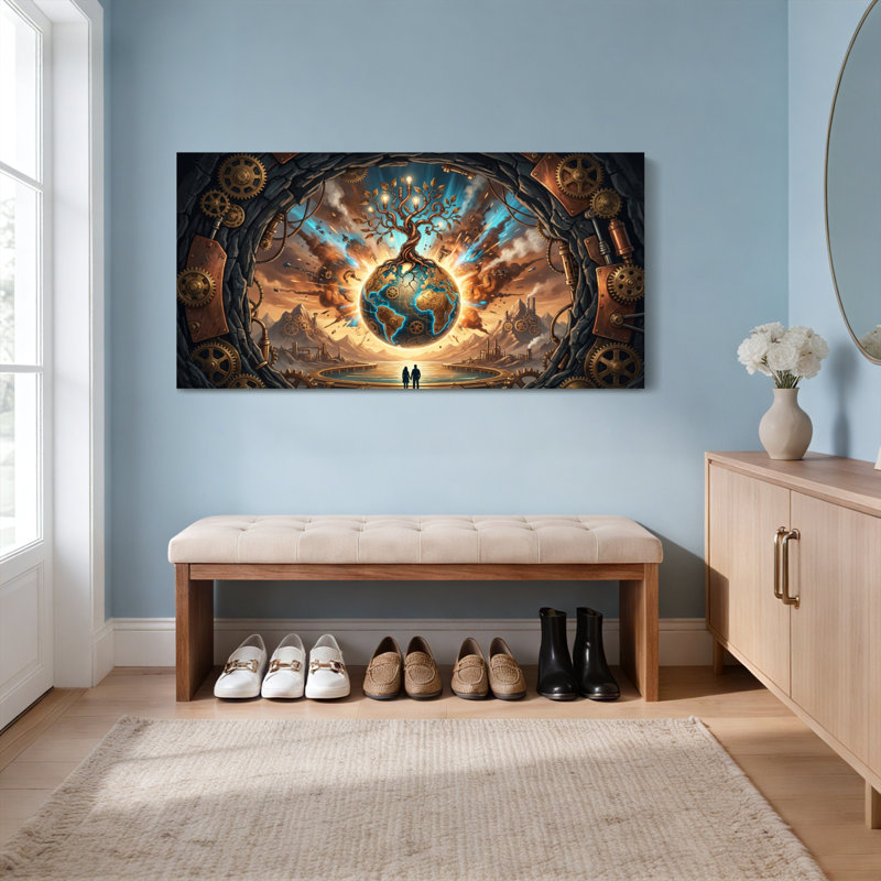 Globe Arbre de Vie Steampunk sur Toile montée (Ensemble de 1), H 20 po x l 40 po