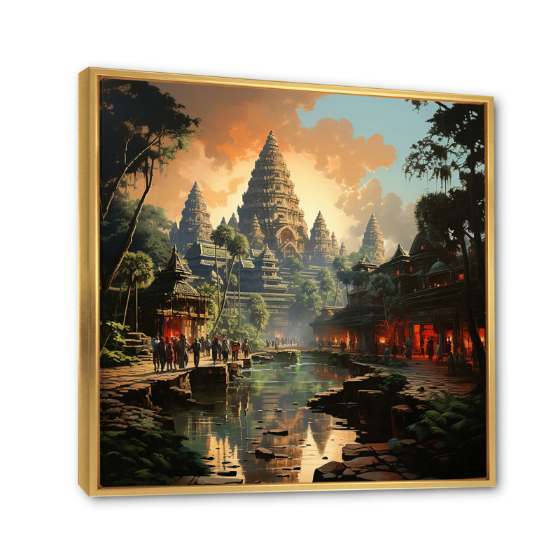 Asian Art Journey To Angkor VII, reproduction d'art sur toile, Cadre flottant doré, 36" H x 36" W